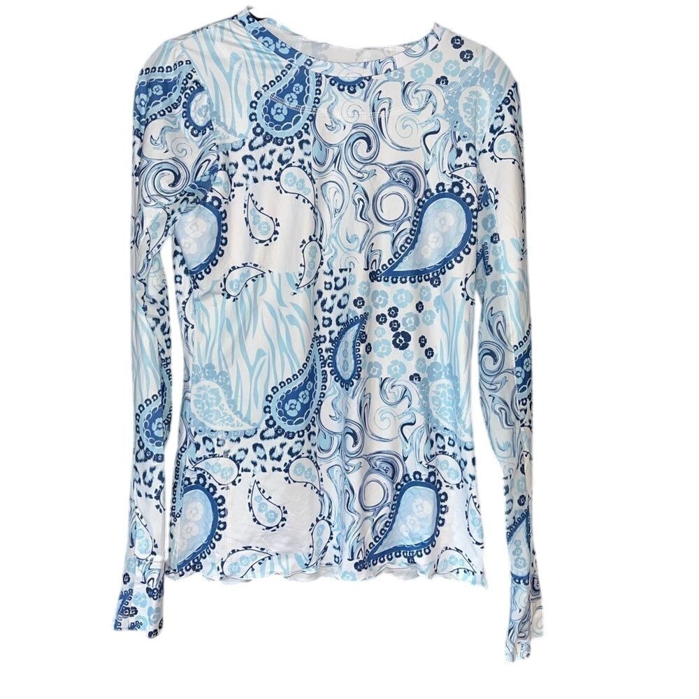 Gottex Blue Paisley Athletic Top w/ Moisture‎ Wicking & 4-Way Stretch